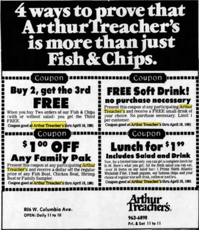 Arthur Treachers Fish & Chips - Mar 1981 Ad